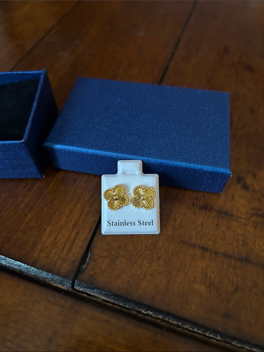 Small Gold and Clover Stainless Steel Stud Earring Set